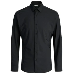 Duża elastyczna koszula męska z długim rękawem gładka Jack & Jones 12283532 czarna