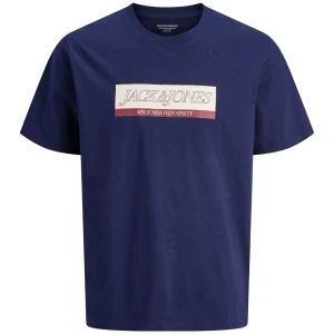 Duża męska koszulka t-shirt  z nadrukiem Jack & Jones 12289128 ciemnoniebieski