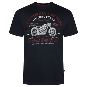 Duży męski t-shirt z nadrukiem motoru koszulka Kam 5787 czarna