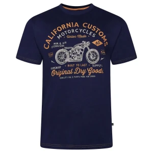 Duży męski t-shirt z nadrukiem motoru koszulka Kam 5787 granatowa