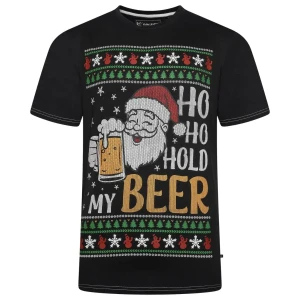 Duży męski t-shirt koszulka z nadrukiem świątecznym Kam X035 czarna