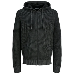 Duża męska bluza rozpinana z kapturem o strukturalnej fakturze Jack & Jones 12285626 szaro-czarna