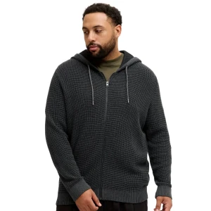 Duża męska bluza rozpinana z kapturem o strukturalnej fakturze Jack & Jones 12285626 szaro-czarna