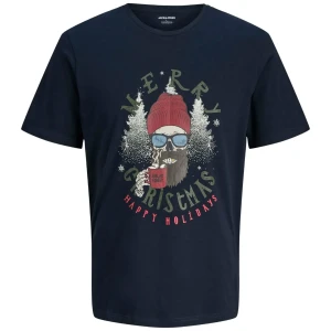 Duża męska świąteczna koszulka t-shirt  z nadrukiem Jack & Jones 12285536 granatowy