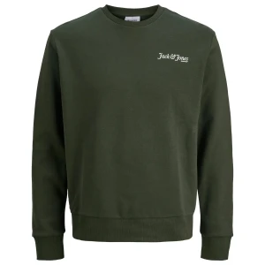 Duża męska bluza wkładana przez głowę z napisem na plecach Jack & Jones 12285534 ciemnozielona