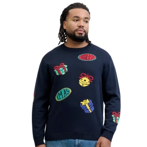 Duży męski świąteczny sweter wkładany przez głowę Jack & Jones 12288022 granatowy