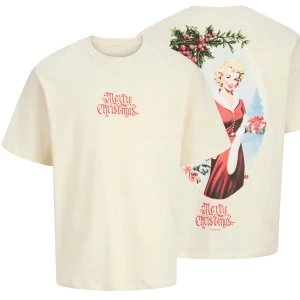 Duża męska świąteczna koszulka t-shirt z nadrukiem na plecach Jack & Jones 12287900 kremowy