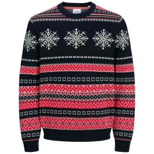 Duży męski świąteczny sweter wkładany przez głowę Jack & Jones 12285622 granatowy
