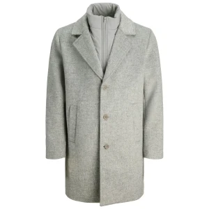 Męski duży elegancki płaszcz przejściowy z wełną Jack & Jones 12286928 jasnoszary