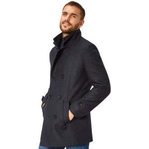 Duży męski elegancki płaszcz na guziki S4 74231-2529-000-0801 granatowy