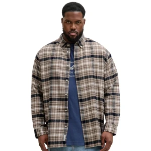 Duża męska koszula flanelowa w kartę długi rękaw Jack & Jones 12287627 granatowo-beżowa