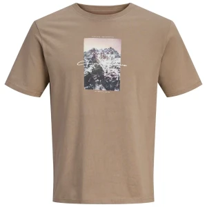 Duża męska koszulka z nadrukiem t-shirt Jack & Jones 12292228 jasnobrązowy