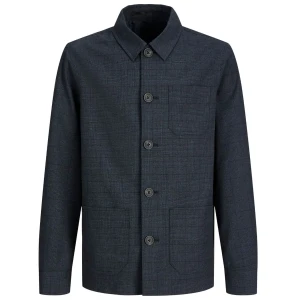Nowoczesna duża męska marynarka shacket w kratę z kołnierzykiem Jack & Jones 12287549 granatowa