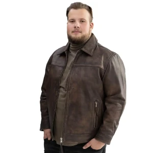 Duża męska skórzana kurtka ramoneska Jack & Jones 12285027 brązowa