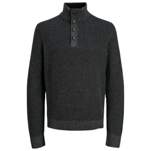 Duży męski sweter wkładany przez głowę o strukturalnej fakturze z golfem Jack & Jones 12285627 czarny