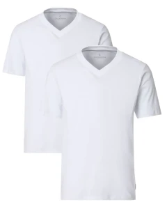 Duże męskie koszulki gładkie w serek  t-shirty 2 sztuki Casa Moda 092600-000 białe