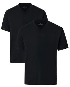 Duże męskie koszulki gładkie w serek  t-shirty 2 sztuki Casa Moda 092600-800 czarne