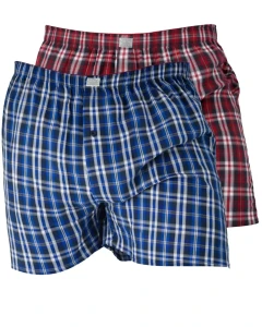 Duża męska bielizna bokserki luźne w kratkę 2 pak Duke D555 Plaid czerwone i granatowe