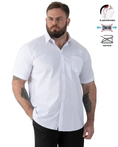 Duża męska koszula z krótkim rękawem gładka plamoodporna NON IRON Duke D555 Lucas biała