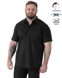 Duża męska koszula z krótkim rękawem gładka plamoodporna NON IRON Duke D555 Lucas czarna