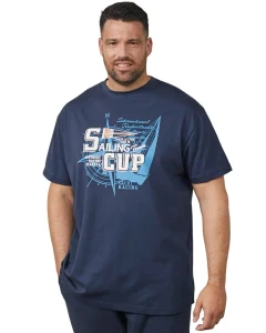 Duży męski t-shirt z nadrukiem 61119-0580 North Latitude granatowy