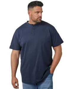 Duży męski gładki t-shirt koszulka z guzikami North Latitude 61126-0580 granatowa