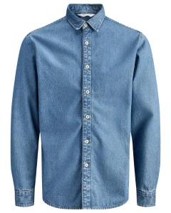 Duża męska koszula jeansowa z długim rękawem Jack & Jones 12294291 niebieska