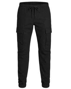 Duże męskie spodnie bojówki ze ściągaczami Jack & Jones 12294283 czarne 