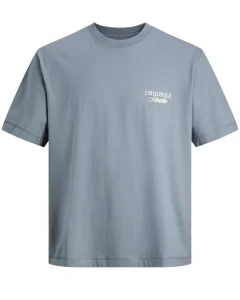 Duża męska koszulka krótki rękaw t-shirt z nadrukiem na plecach Jack & Jones 12288197 szaroniebieski