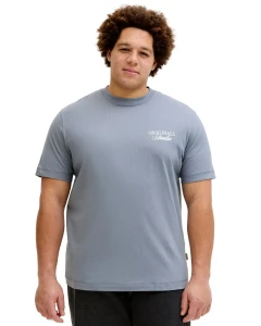 Duża męska koszulka krótki rękaw t-shirt z nadrukiem na plecach Jack & Jones 12288197 szaroniebieski