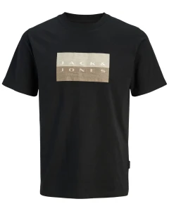 Duża męska koszulka z krótkim rękawem t-shirt z nadrukiem Jack & Jones 12297140 czarny