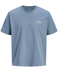 Duża męska koszulka z krótkim rękawem t-shirt z subtelnym napisem Jack & Jones 12289683 błękitny