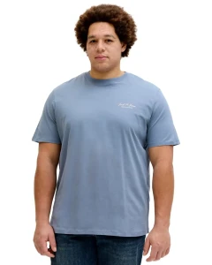 Duża męska koszulka z krótkim rękawem t-shirt z subtelnym napisem Jack & Jones 12289683 błękitny