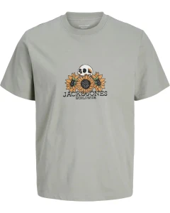 Duża męska koszulka z krótkim rękawem t-shirt z zabawnym nadrukiem Jack&Jones 12297246 khaki