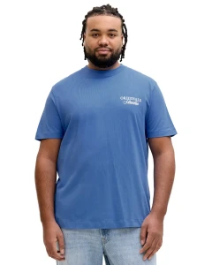 Duża męska koszulka krótki rękaw t-shirt z nadrukiem na plecach Jack & Jones 12288197 niebieski