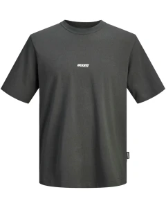 Duża męska koszulka krótki rękaw t-shirt z nadrukiem na plecach Jack & Jones 12297261 ciemnoszary