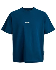 Duża męska koszulka krótki rękaw t-shirt z nadrukiem na plecach Jack & Jones 12297261 ciemnoniebieski