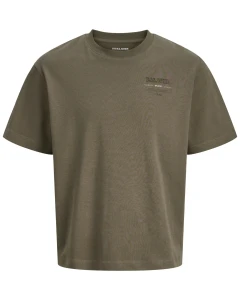 Duża męska koszulka krótki rękaw t-shirt z efektownym nadrukiem na plecach Jack & Jones 12279891 jasnobrązowy