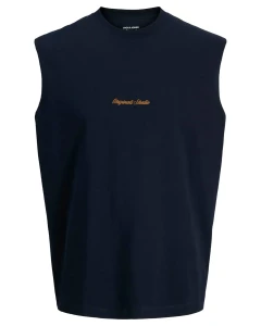 Duża męska koszulka bez rękawów bokserka z subtelnym napisem Jack & Jones 12297244 granatowa