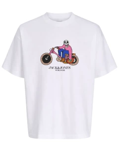 Duża męska koszulka z krótkim rękawem t-shirt z zabawnym nadrukiem Jack&Jones 12297246 biały