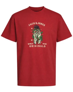 Duża męska koszulka z krótkim rękawem t-shirt z zabawnym nadrukiem Jack&Jones 12297246 czerwony