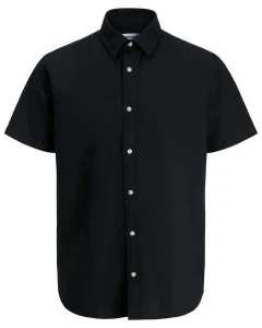 Duża koszula męska  z lnem krótki rękaw Jack & Jones 12294285 czarna
