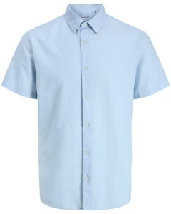 Duża koszula męska  z lnem krótki rękaw Jack & Jones 12294285 błękitna