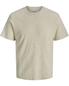 Duża męska koszulka strukturalna krótki rękaw t-shirt Jack & Jones 12294528 beżowy