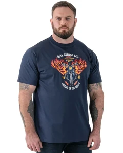 Duży męski t-shirt z nadrukiem motocyklu Hockney Duke D555 granatowy