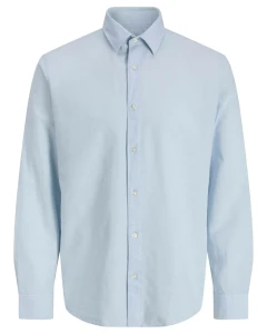 Duża męska gładka koszula z lnem długi rękaw Jack & Jones 12288651 błękitna