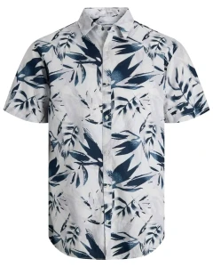Duża męska wzorzysta koszula z krótkim rękawem i kołnierzykiem Jack & Jones 12289670 biała