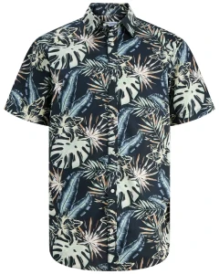 Duża męska wzorzysta koszula z krótkim rękawem i kołnierzykiem Jack & Jones 12289670 czarna