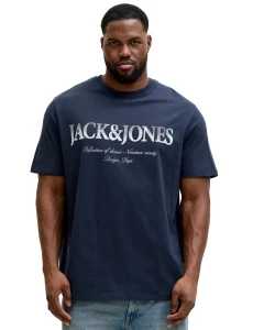Duża męska koszulka t-shirt z nadrukiem Jack & Jones 12295977 granatowy