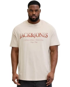Duża męska koszulka t-shirt z nadrukiem Jack & Jones 12295977 beżowy